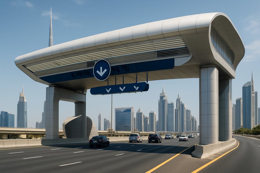 Dubai highway with modern toll gate